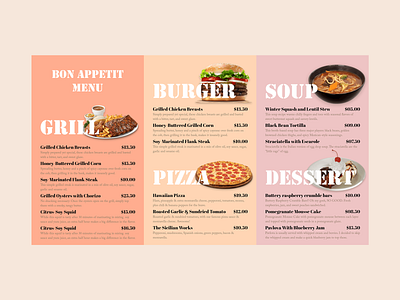 Restaurant Menu Design brochure brochure design burger dailyui dessert food grill hotel pizza restaurant restaurant menu soup trifold trifold brochure uidesign