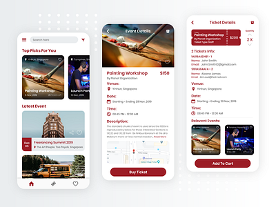 Events Ticket Booking App app booking cart design dribbble events events app iphone mobileapps ticket app ticket booking ui ui ux uidesign uiuxdesign