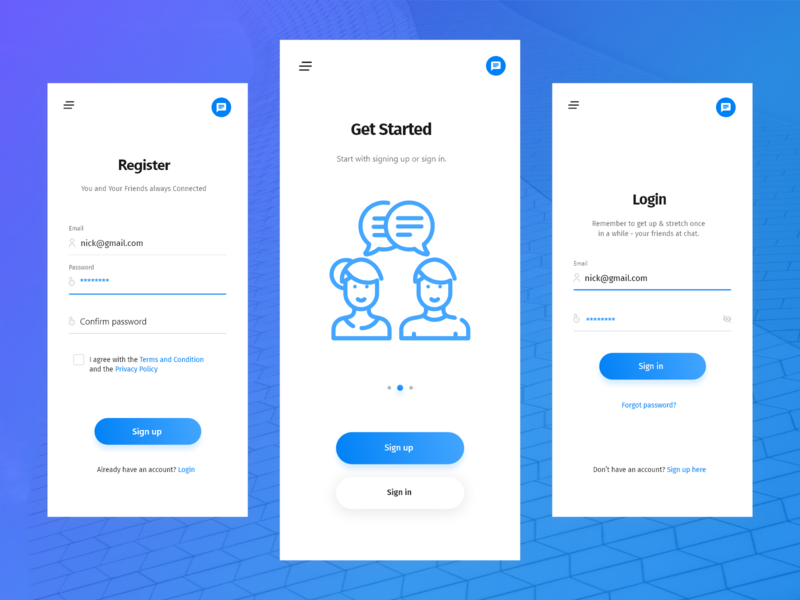 Chat App Concept Login & Sign Up Screen Design design designer interface landing layout minimal minimalistic page typography ui uidesign uiwebdesign userinterface ux web webdesign webpage website