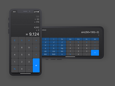 Calculator dark mode app app design calculator calculator app challenge dailyui dailyuichallenge design gradient ios landscape orientation mobile portrait orientation sketch ui ux