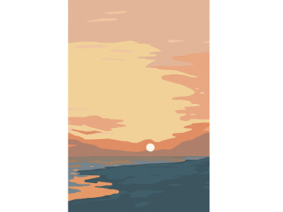 Sunset in the sea design illustration print print and pattern vector