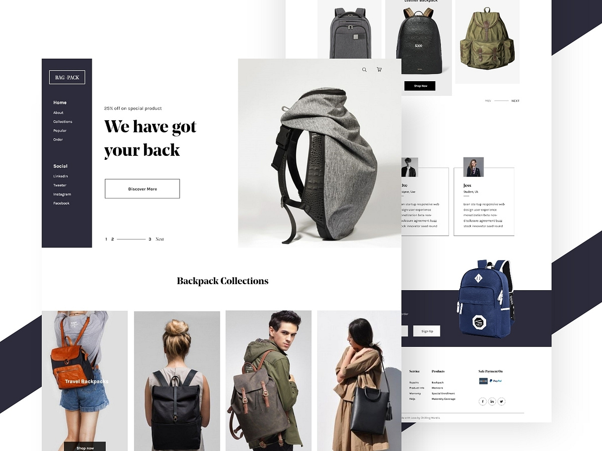 Back Pack Landing Page by Saiful Islam Suzon for Readyui on Dribbble