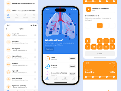 Study App Design - All lessons in one place 2022 trend algebra design interface math mathematic mobile app mobile design orange study study app study app design ui uiux uiux design ux дизайн