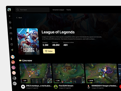 Video Streaming Platform: Game page 2023 2023trends about aboutpage design dota2 games interface leagueoflegends lol stream streams tournament twith ui ux valorant