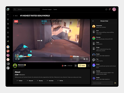 Video Streaming Platform: Player view csgo design dota2 game gamer games illustration interface league leagueoflegends live player stream streamers tournament twitch ui ux valorant videoplayer