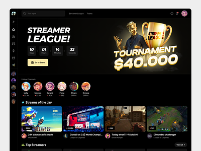 Video Streaming Platform 2023 2023trends csgo cup design dota2 game illustration interface league leagueoflegends lol stream streamers streaming tournament twitch ui ux valorant