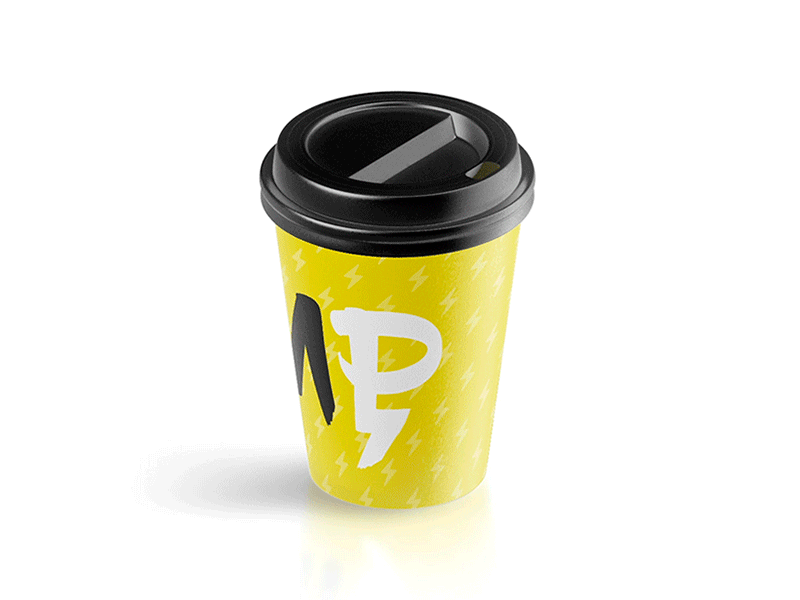 MP Coffee branding coffee color cup design energy lettering light lightning logo max mp package packaging power wordmark yellow