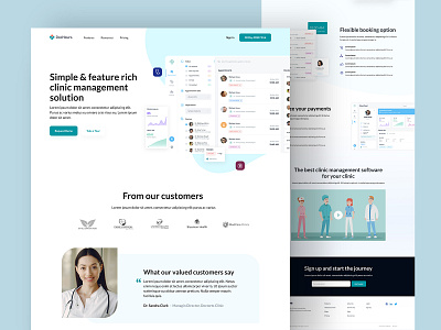 Clinic app landing page appointments bookings clean clinic clinic management clinical color design doctor app doctor appointment hospital app minimal saas app simple ui ux