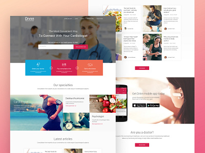 Virtual Clinic Landing Page clean concept design drinn fitness health health app heart icon landing page logo minimal pink simple typography ui ux virtual clinic webdesign website
