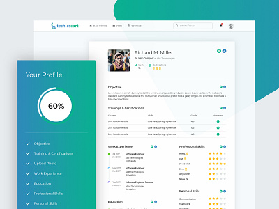 Profile Page for Training and Recruiting Portal blue branding courses design gradient green interface jobs logo product design profile profile page recruitment portal skills training ui uiux ux web design website