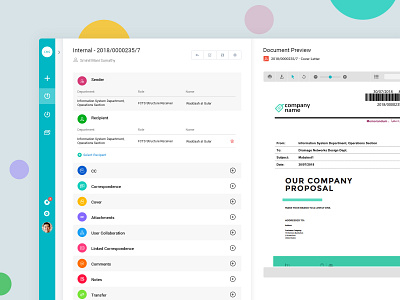 Correspondence Management Page blue clean color correspondence design document enterprise software green icon minimal simple typography ui ux website