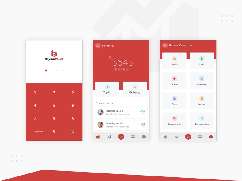 BayanWallet Mobile App clean color concept dailyui design interface ios logo minimal mobile mobile app payment payment app photoshop red simple ui ux wallet wallet app