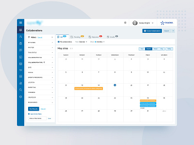 Calendar View blue calendar clean collaborations color concept crm dailyui design icon minimal pharmaceuticals photoshop simple ui ux web web app web app design web application