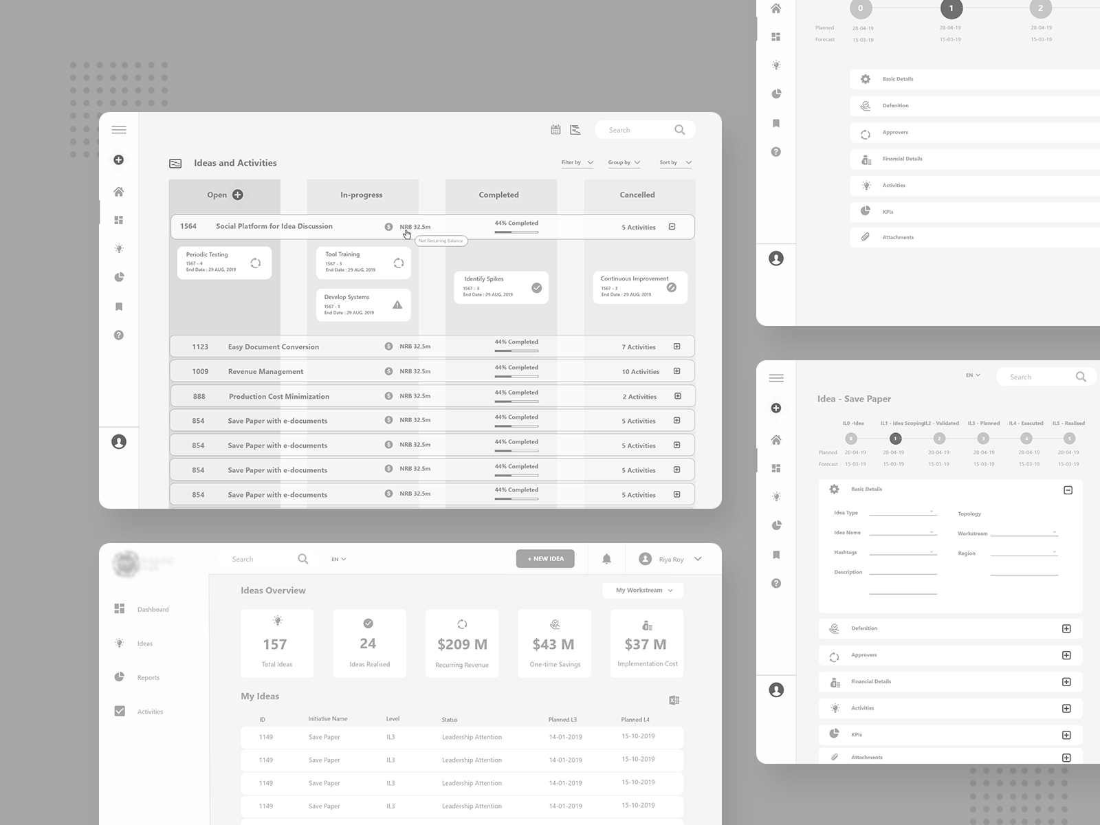 Project Management app Wireframes by Aufait UX on Dribbble