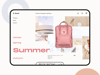 Backpack product page animation backpack clean collage ecommerce fashion feeling fjallraven interaction pastel principle product product page shapes shop sketch soft style ui