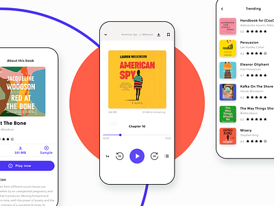 Audiobook App app app design application audiobook black and white books clean colors cover list listen minimal mobile player sketch typography ui ux