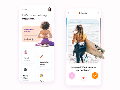Together — Social app concept app app design application cards ui clean color concept dating design events fun ios minimal mobile social social media tinder typography ui ux