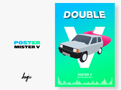 Mister V 2d flat album cover double v fiat panda illustration mister v music poster space