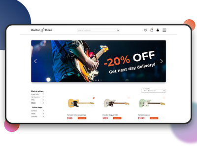 Guitar Store e-commerce app brand branding clean design flat identity logo minimal typography ui ux web website
