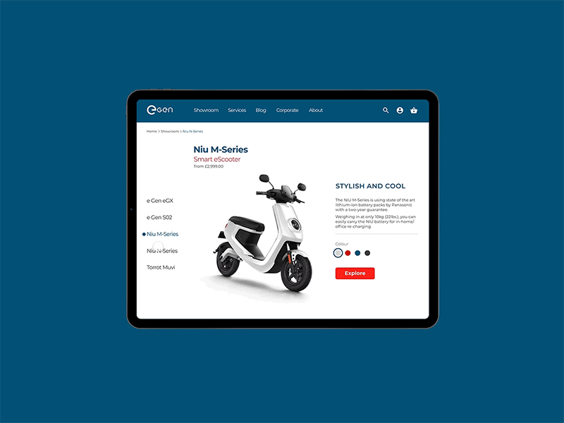 E Gen Scooter Showroom design gif prototype showroom ui ux web