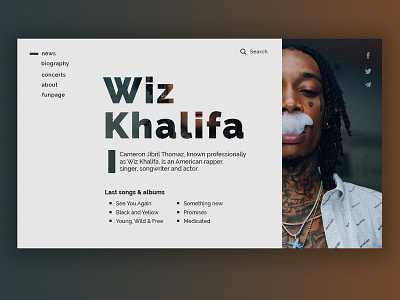 Fresh & Clean concept of Wiz Khalifa's landingpage