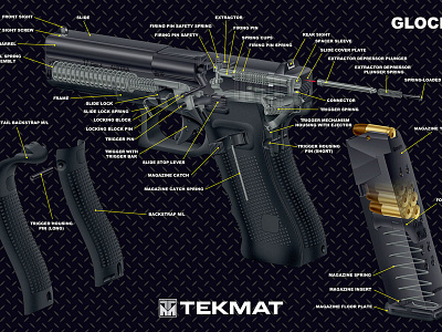 Glock Tekmat cutaway firearm gun illustration instructional illustration pistol technical illustration technical illustrator