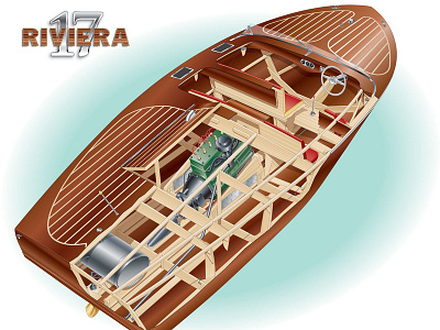 Riviera 17 boat cutaway instructional illustration technical illustration technical illustrator vector art