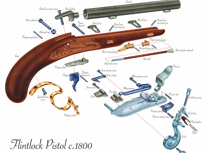 Flintlock exploded view instructional illustration photoshop technical illustration technical illustrator