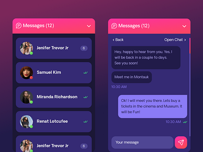 Love Chat | Dating Website | Messages Widget chat dark dashboard dating gradient love message messages messenger uidesign ux design web design website widget