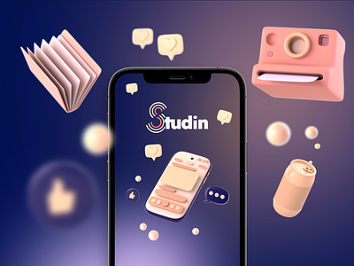 3D illustration for mobile app Studin app branding design illustration landingpage logo typography ui ux vector