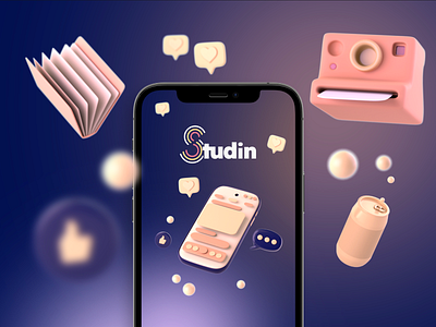 3D illustration for mobile app Studin