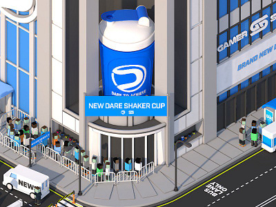 Dare Rising Isometric Advertisement 3d advertisement branding dare gamersupps isometric models rising twitter