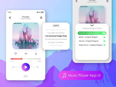 Music Player App UI adobe xd app clean design flat icon illustration minimal music music app purple type ui ux vector