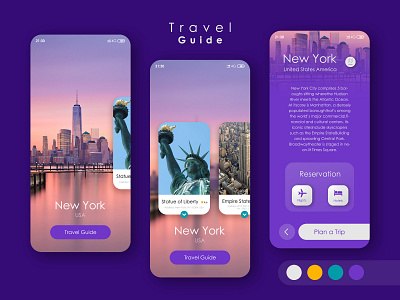 Travel Guide App UI adobe xd app clean design flat icon illustration local logo minimal online purple type ui ux vector