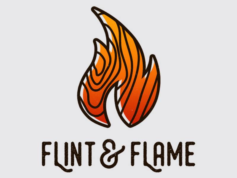 Flint & Flame rustic designer graphic design flat logo flame wood fire minimalist logo design logo