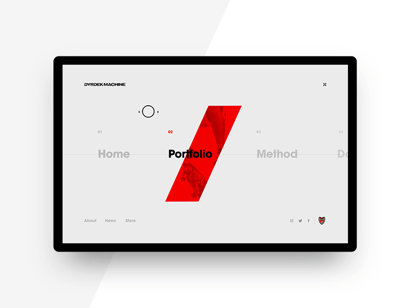 Dyrdek Machine navigation concept cursor design drag horizontal scroll layout menu animation menu design minimal modern navigation transition ui ux web animation web desgin