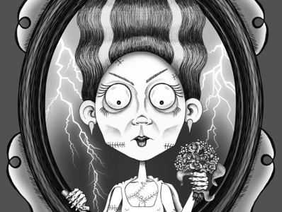 Ms Frankenstein anncaranci digital frankenstein halloween illustration procreate