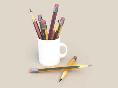Pencils in mug 3d 3dmodel cinema4d design modeling mug pencil pencil3d pencils render