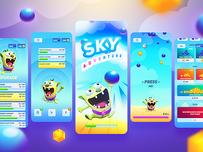 Sky Adventure | Mobile game art 2d 3d art direction casual casual games game illustraion ios mobile ui ui design ux
