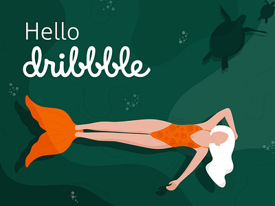 Hello Dribble! adobe illustrator art artwork characters girl hello dribble hello world hellodribbble illustration mermaid ocean sea turtle turtles water woman