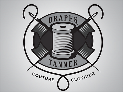 Drape & Tanner apparel branding clothing couture logo needle retro ribbon sewing spool thread