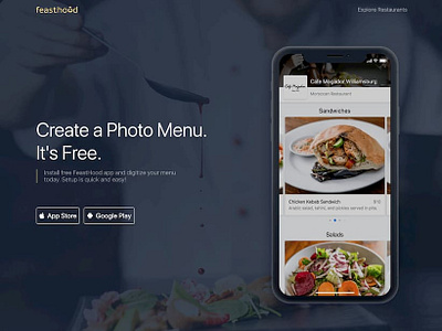 Restaurant Photo Menu App Landing Page | FeastHood landing page menu design photo restaurant app