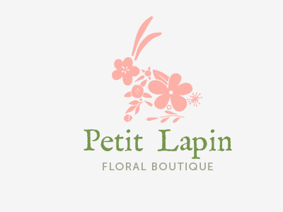 Petit Lapin logo bunny floral florist flowers green leaves logo pink rabbit