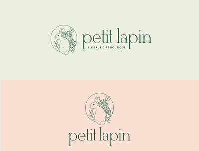 Petit Lapin Floral & Gift Boutique Logo branding bunny floral florist flowers green icon logo pink rabbit typography