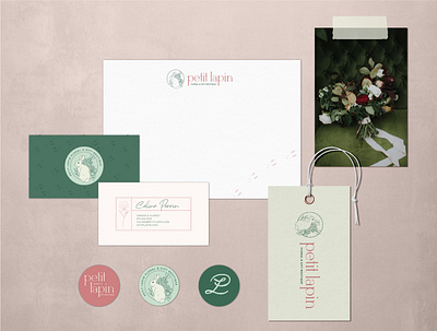 Petit Lapin Florist Branding branding business card floral florist florist logo green icon mark notecard pink rabbit stickers tag
