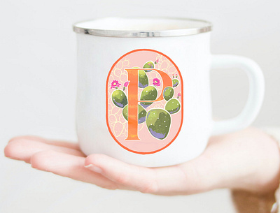 P is for Prickly Pear cactus cup green illustration mug orange pink prickly pear procreate succulent