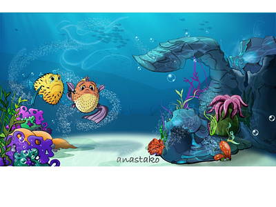 Two Sad Fishes returning home bubbles cartoon childrens book cute fish graphic design illustration sad