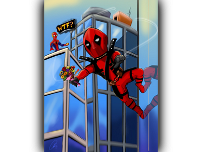 Neighborhood friendly Deadpool cartoon. marvel comic deadpool illustration new york procreate spider man spidermangame
