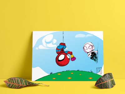 Little Marvel Spider-Man giving Flowers to Gwen character design drawing illustration my art