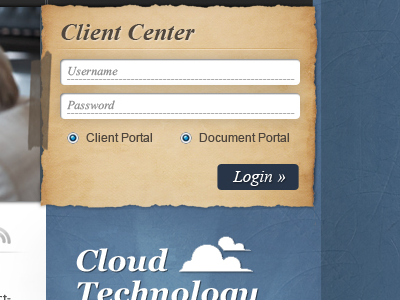 Client Center form login paper ui web design